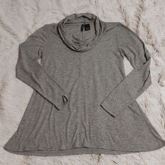 New Directions Cowl Neck Jersey Knit Trapeze Top Gray Long Sleeve Soft Comfy M - Picture 6 of 10
